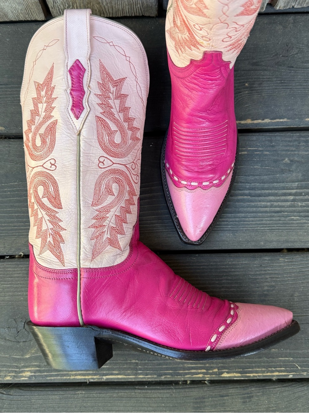 Rare Hard to Find Vintage Lucchese 1883 Pink Wing Tip Women's Cowboy Boots - Picture 4 of 8